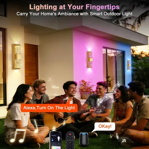 Miniatura 7 de Lámpara de pared inteligente para exteriores, lámpara exterior que cambia de color RGB, iluminación de pared exterior de carcasa de metal, luces