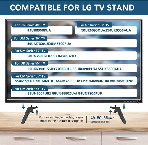 Miniatura 6 de WISINY Patas de repuesto para TV LG de 49, 50, 55 pulgadas, compatibles con patas de TV LG, repuesto 49UJ6300 49UM7300 49UN6900 50UK6300BUB 50UK6500