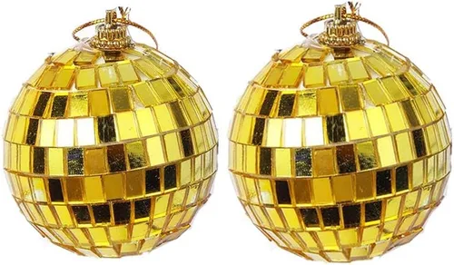 Paquete de 2 adornos de bola de discoteca de espejo, decoración de fiesta de discoteca de los años 70, bola colgante para fiesta o efecto de luz de