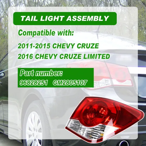 Miniatura 2 de Lochnchn Luz trasera compatible con Chevrolet Cruze 2011-2015 Conjunto de lámpara de luces traseras derecha luz de freno del lado del pasajero