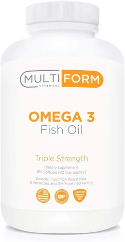 Multiform Vitaminas Omega 3 Aceite de pescado - 2,000 mg - Burpless, sin OMG, sin regusto a pescado (180 cápsulas)