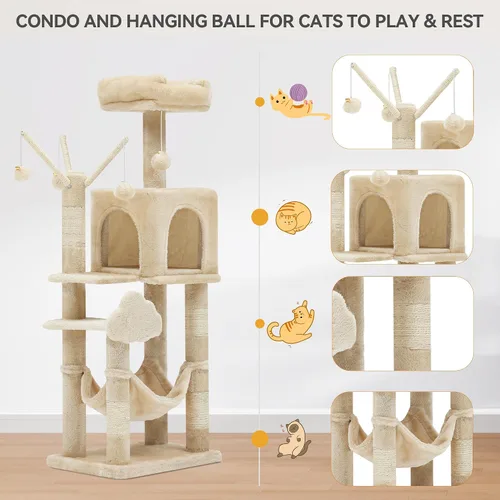 Miniatura 5 de YITAHOME Árbol para gatos de varios niveles de 44 pulgadas para gatitos de interior, muebles para gatos con postes para rascar, perca de felpa