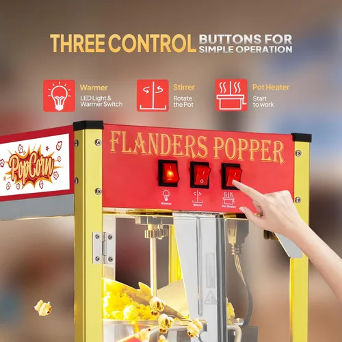 Miniatura 6 de Máquina de palomitas de maíz ROVSUN estilo cine con carrito y ruedas, hervidor de 8 onzas, hace hasta 32 tazas de palomitas, con dispensadores