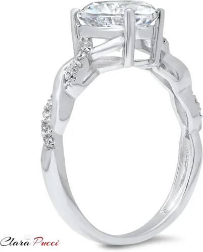 Miniatura 2 de Anillo de compromiso de oro blanco de 14 quilates con diseño de cruz entrecruzada de 2,19 quilates con zafiro blanco auténtico creado