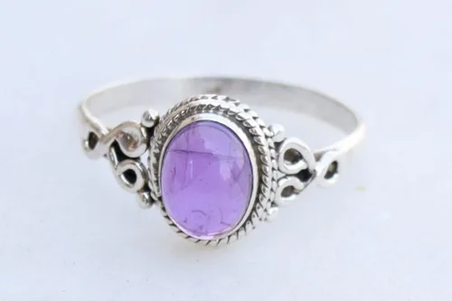 Avicrafts Anillo de plata de ley 925 con piedra de amatista para mujer, hecho a mano, joyería de Navidad, regalo para ella