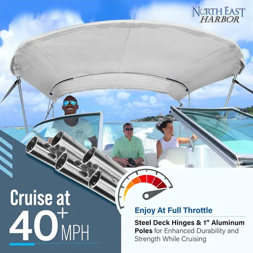 Miniatura 4 de NEH - Bimini Tops de 3 lazos para barcos, postes de apoyo, lona marina 900D a prueba de decoloración, funda de almacenamiento universal para pontón