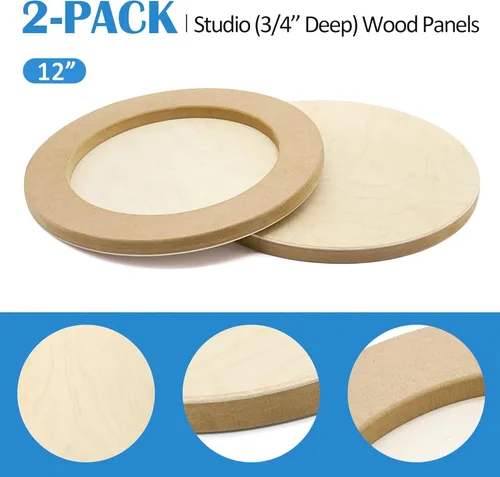 Miniatura 5 de Falling in Art Kit de paneles de lona de madera de abedul redondos sin terminar, 2 paquetes de 12 pulgadas de estudio de 3/4 pulgadas de profundidad
