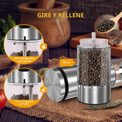Miniatura 5 de Juego de Molinillo Eléctrico de Sal y Pimienta Recargable, Grosor Ajustable Externo, Agitadores Automáticos de Sal y Pimienta, Utensilios de Cocina