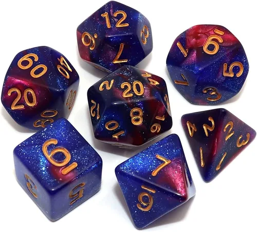 Juego de dados DND de brillo azul y rojo para juegos de rol de Calabozos y Dragones, Warhammer, D&D, juegos de mesa, dados poliédricos Rojo mezclado
