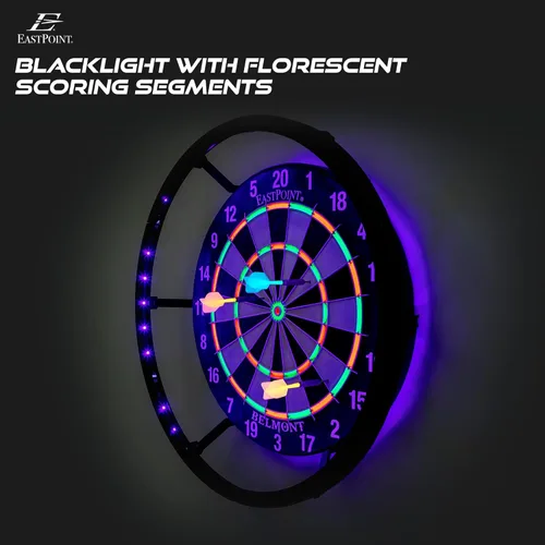 Miniatura 6 de EastPoint - Tablero de dardos de luz negra, sisal de cerdas de 18 pulgadas, 6 dardos de punta de acero, anillo brillante y vuelos para accesorios