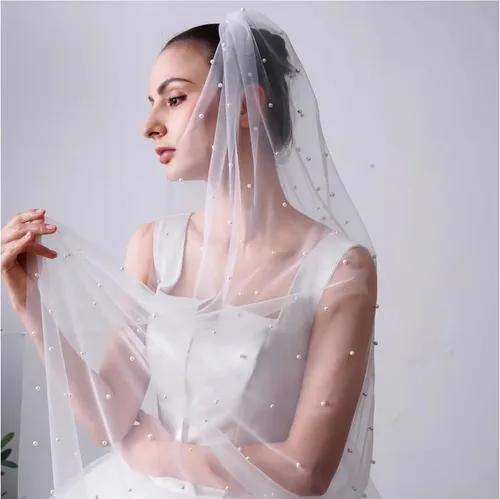 Miniatura 4 de HONGMEI Pearl Bride - Velos de novia de tul para novia, accesorios para el cabello, 1 nivel de longitud de los dedos, velos de novia con peine