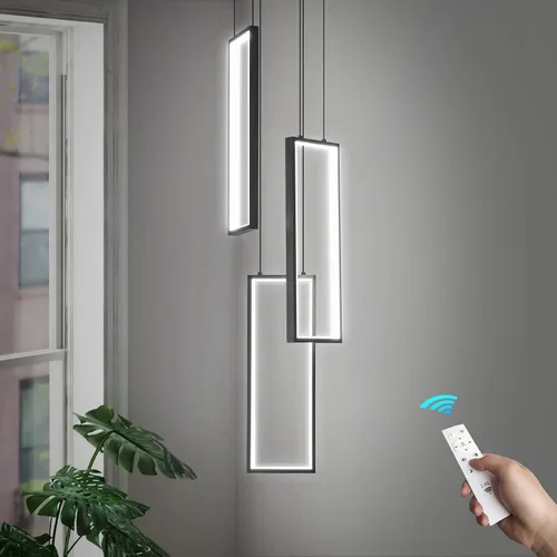 Miniatura 13 de Lámpara Colgante Moderna de Altura Ajustable Luminaria Negra 252W LED Luces Colgantes 12 Anillos Candelabro Rectangular Escalera Candelabro Grande