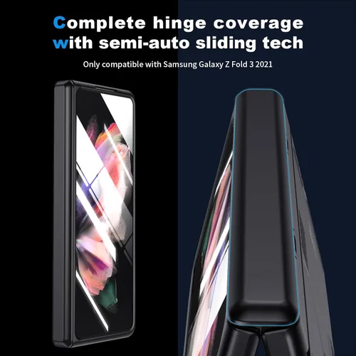 Miniatura 4 de Funda para Samsung Z-Fold-3: [Soporte oculto] [Carga inalámbrica] Funda delgada con protección de bisagra ligera con protector de pantalla - Funda