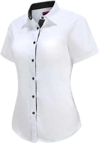 Miniatura 2 de Jandukar Camisas con botones para mujer, camisas de trabajo de manga corta para mujer, tops de oficina