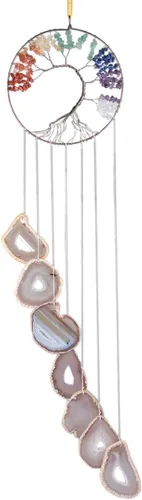 Miniatura 9 de rockcloud Campanillas de viento colgantes de 7 chakras del árbol de la vida con rodajas de ágata colgantes, adorno colgante de ventanas para Azul