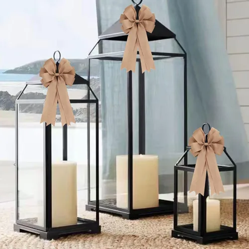 Miniatura 5 de Meseey 2 Piezas Lazos Grandes de Arpillera de 20 x 10 Pulgadas Coronas Estilo Granja Lazo de Yute para Envolver Regalos Decoración de Árbol Puerta