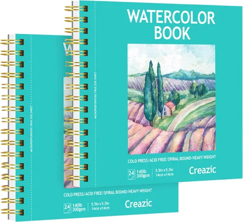 Miniatura 12 de Creazic Bloc de papel de acuarela, 5.5 x 8.5 pulgadas, 140 libras/10.58 oz, cuaderno de bocetos de acuarela de prensa en frío, 24 hojas