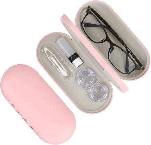 Miniatura 11 de Estuche 2 en 1 para Lentes de Contacto y Anteojos para Mujeres, Hombres y Niños, Estuche Duro Portátil de Doble Cara para Anteojos de Viaje