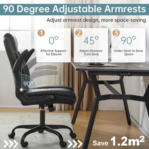Miniatura 4 de YFO Silla ergonómica de cuero para oficina en casa, silla de oficina ejecutiva giratoria con soporte trasero con ruedas y reposabrazos abatibles
