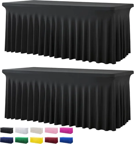 Miniatura 47 de Paquete de 2 manteles de spandex para mesas rectangulares de 8 pies, mantel elástico rosa de 8 pies, manteles ajustados, falda de mesa para fiestas