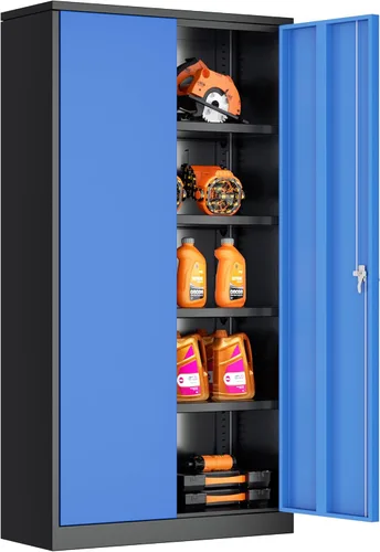 Miniatura 31 de INTERGREAT Gabinete de almacenamiento de acero con cerradura, gabinetes de almacenamiento de metal con cerradura con 2 estantes ajustables, gabinete