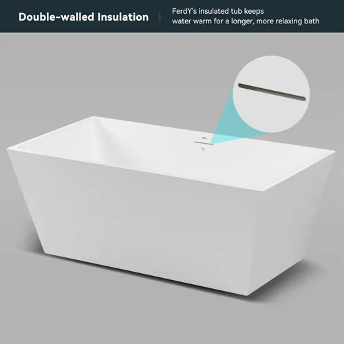 Miniatura 2 de FerdY Palawan - Bañera independiente de acrílico de 59 pulgadas, diseño contemporáneo rectangular para bañera de inmersión independiente, Drenaje