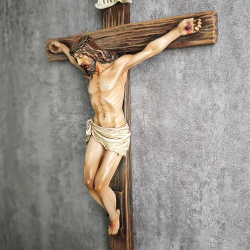 Miniatura 2 de Crucifijo Católico de Pared BC, Decoración Inspiracional del Hogar de Jesucristo, Regalo Religioso Devoto, 10"H, Escultura Renacentista Hecha a Mano