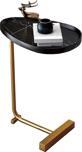 Miniatura 10 de Mesa auxiliar en forma de C, mesa auxiliar rústica para aperitivos, mesa redonda de 27.5 pulgadas de alto, mesa auxiliar que se desliza debajo