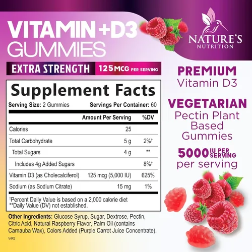 Miniatura 2 de Gomitas de suplemento de vitamina D – Vitamina D3 125 mcg 5000 UI por porción – hueso, dientes, músculo e inmunidad apoyo para la salud para hombres