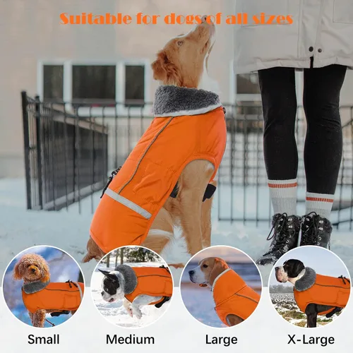 Miniatura 7 de QBLEEV Abrigo cálido para perro, chaqueta reflectante para perro, abrigo de invierno impermeable para perro, cuello alto, ropa de perro para clima