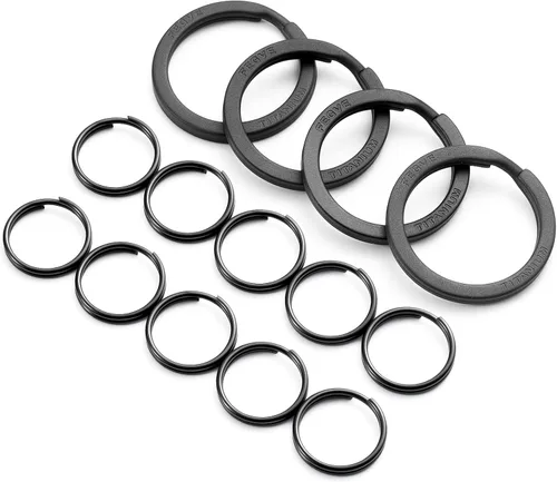 Miniatura 10 de FEGVE Llaveros de titanio, anillos divididos, llaveros pequeños no magnéticos, anillos de salto, 15 piezas, mezcla de 10/12/0.551 in, Negro