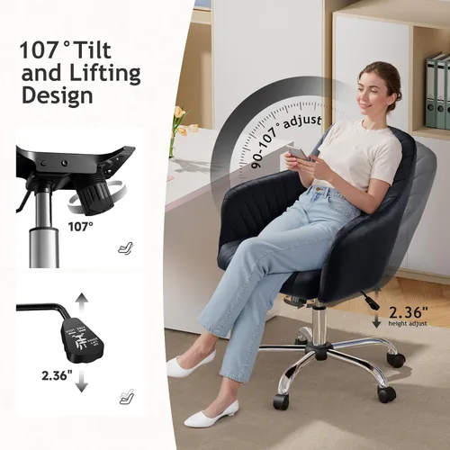 Miniatura 4 de Warmiehomy Silla de Escritorio de Terciopelo para Oficina en Casa, Silla de Trabajo Giratoria Ajustable Moderna, Sillas de Tocador para Mujeres