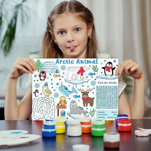 Miniatura 5 de Serencatcher 12 manteles individuales de animales árticos para colorear, manteles individuales de invierno para actividades de mesa de niños