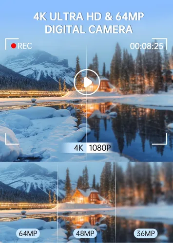 Miniatura 3 de Cámara digital rosa, cámara de doble pantalla 4K 64MP UHD, zoom de 18X, cámaras digitales portátiles para apuntar y disparar con tarjeta TF de 64