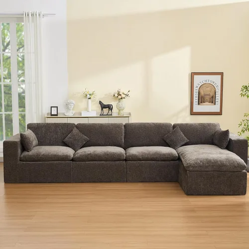 Miniatura 60 de Sofá modular sin hueso de 115 pulgadas, sofá modular modular con otomana, tapizado de gran tamaño, convertible, cómodo sofá de felpilla de 4 plazas
