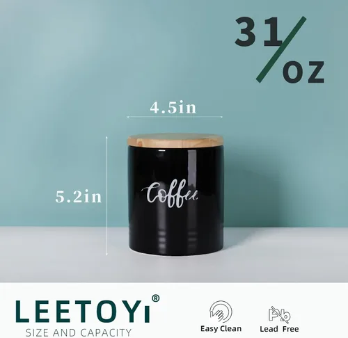 Miniatura 2 de LEETOYI Contenedores de almacenamiento de alimentos de porcelana con tapa, 4.5 pulgadas, 31 onzas, café etiquetado negro