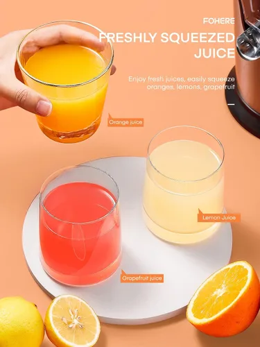 Miniatura 5 de FOHERE Exprimidor de Jugo de Naranja Exprimidor Eléctrico de Cítricos con Dos Conos Intercambiables Adecuado para Naranja, Limón y Pomelo, Acero