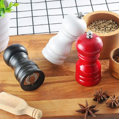 Miniatura 4 de Juego de molinillo de sal y pimienta de madera, salero de madera maciza con grosor ajustable, color rojo