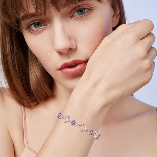 Miniatura 2 de EleQueen Pulsera de tenis de plata de ley 925 con circonita cúbica y corazón del océano inspirado en el Titánico para mujer, extensor de 7.2