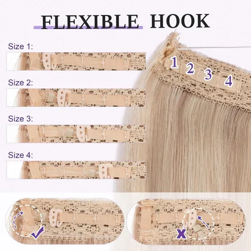 Miniatura 5 de Extensiones de cabello en aureola de cabello humano real, Extensión de cabello Halo 100% cabello humano, Extensiones de cabello con alambre, Lacio