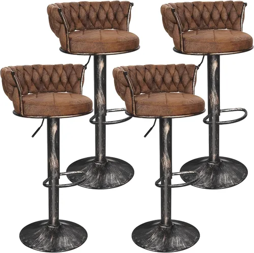 Miniatura 9 de VECELO Juego de 2 taburetes de bar, taburetes de bar ajustables de altura de mostrador con respaldo y brazo, taburetes de isla de cocina tejidos