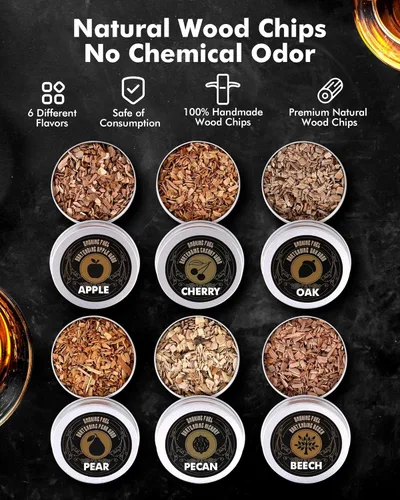 Miniatura 4 de Kit de Ahumador de Cóctel con Antorcha - Kit de Ahumador de Whiskey con 6 Sabores de Virutas de Madera Ahumada - Kit de Ahumador de Bebidas Old