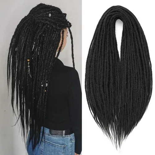 Miniatura 20 de Leeven Extensiones de rastas grises de 40 hebras de 18 pulgadas con terminación única hechas a mano, extensiones de rastas suaves de 0.6 cm
