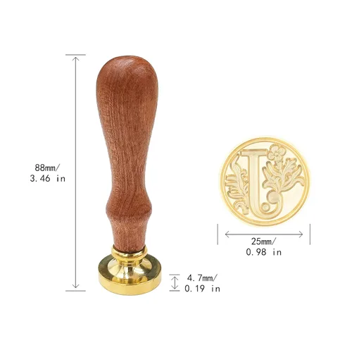 Miniatura 5 de Sello clásico de cera para sellar varios alfabetos, cabeza de latón, mango de madera, sellos de letras para tarjeta/sobre/regalo, letra A