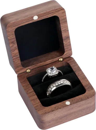 Caja de madera para anillos de boda para 2 anillos, caja de anillo de boda para propuesta, soporte de anillo de compromiso regalo para el día de la