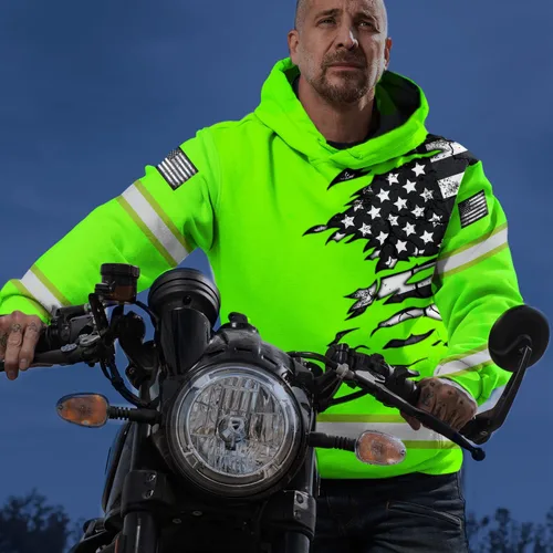Miniatura 3 de Sudadera con capucha de alta visibilidad con la bandera de Estados Unidos para hombre, sudadera con capucha reflectante de seguridad para Sudadera