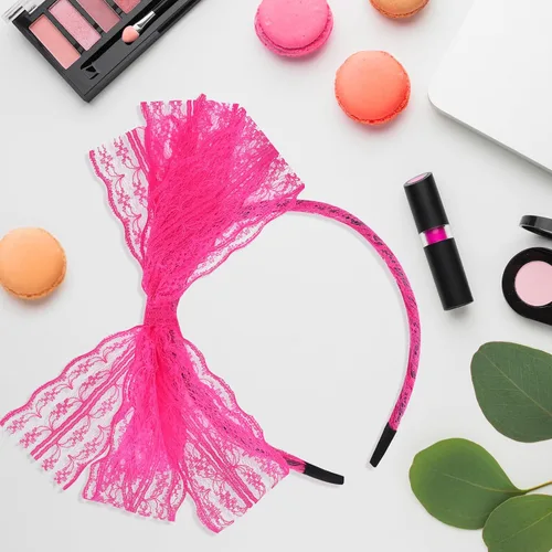 Miniatura 7 de Neon Lace Bow Headband, Elastic Women's 1980s Neon Lace Headband 1980s Cosplay Hair Accessories for Women