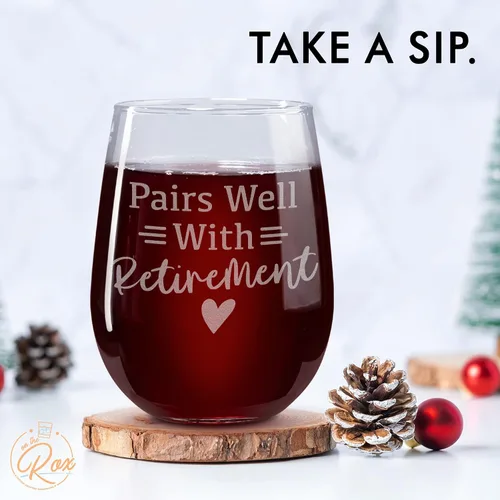 Miniatura 5 de Regalos de jubilación para mujeres – Juego de 2 copas de vino sin tallo de 17 onzas – Divertidos regalos de copa de vino jubilados – Regalos
