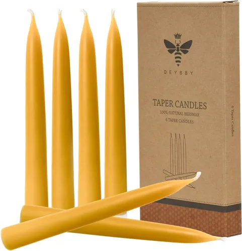 DEYBBY - Velas cónicas de cera de abeja natural, sin humo y sin goteo, de larga duración, no tóxicas, 8 pulgadas, paquete de 6
