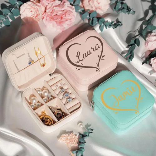 Miniatura 35 de Joyero de regalo para dama de honor, pequeño estuche de viaje personalizado de piel sintética portátil, cajas de propuestas de dama de honor, mini